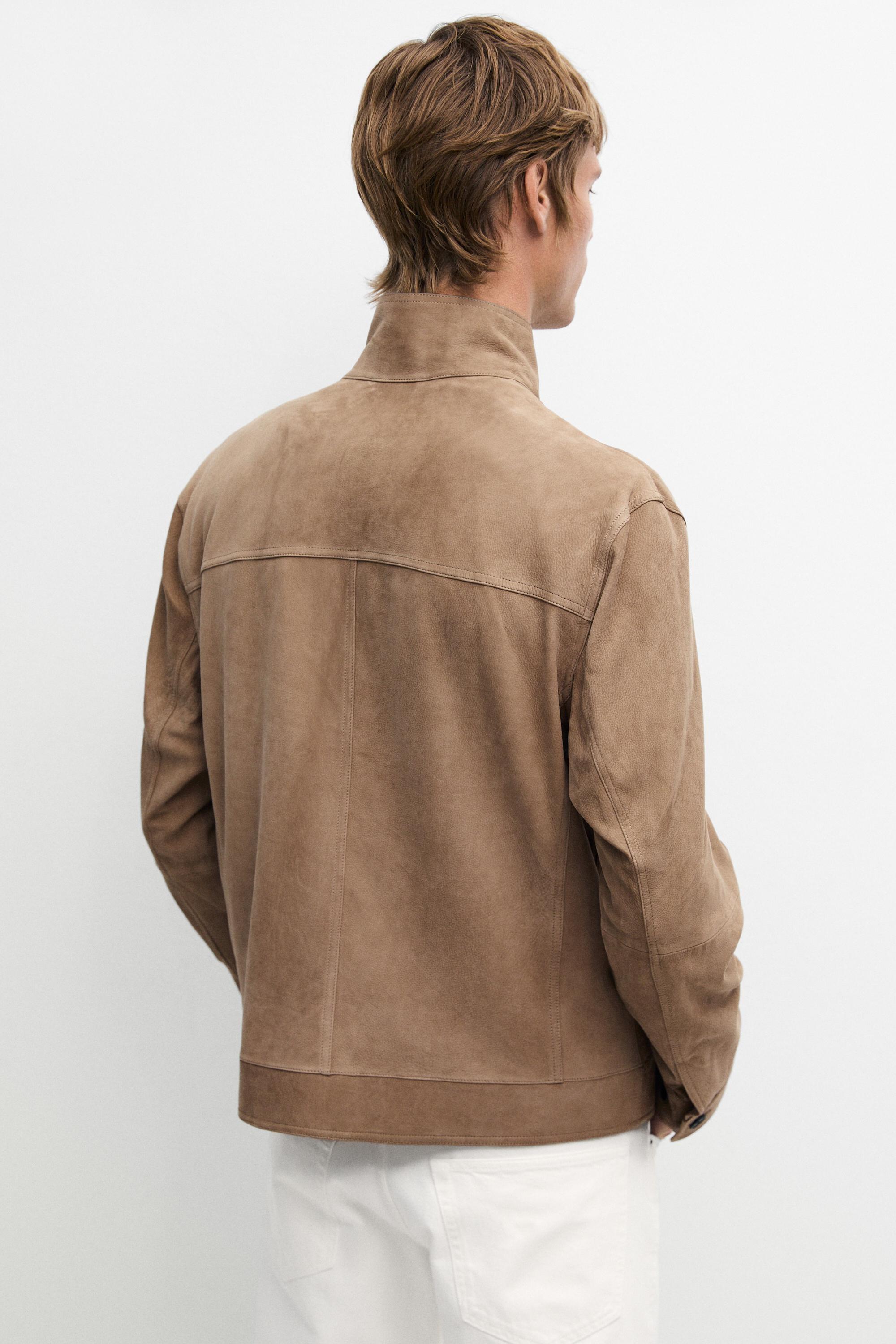 Veste en cuir nubuck à col officier